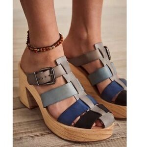 Free People Bellevue Clog in River Multi Heeled Slip On Sandals with Buckle